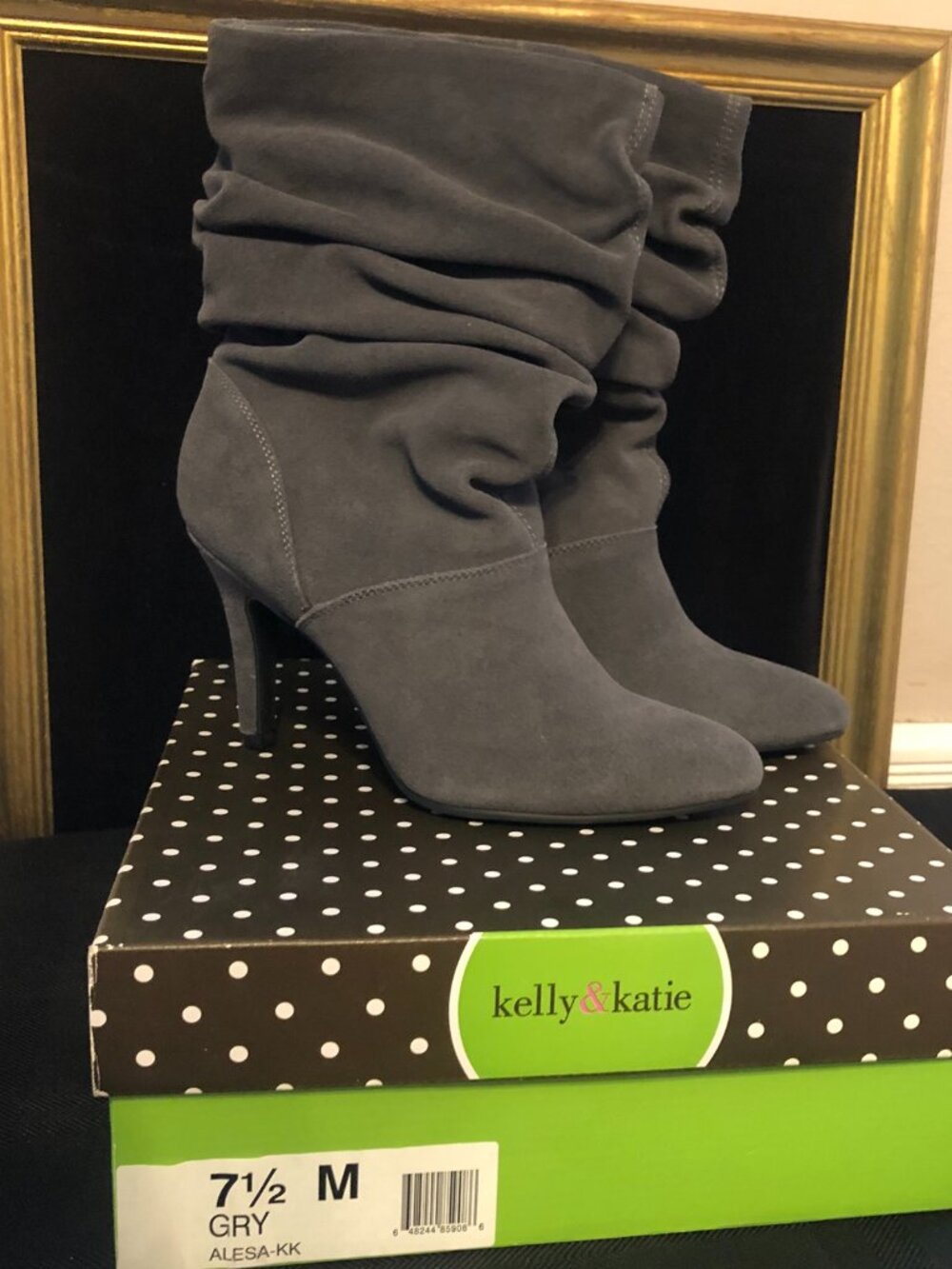 Kelly & Katie Gray Suede Slouchy Stiletto Heel Dress Boots Size 7.5